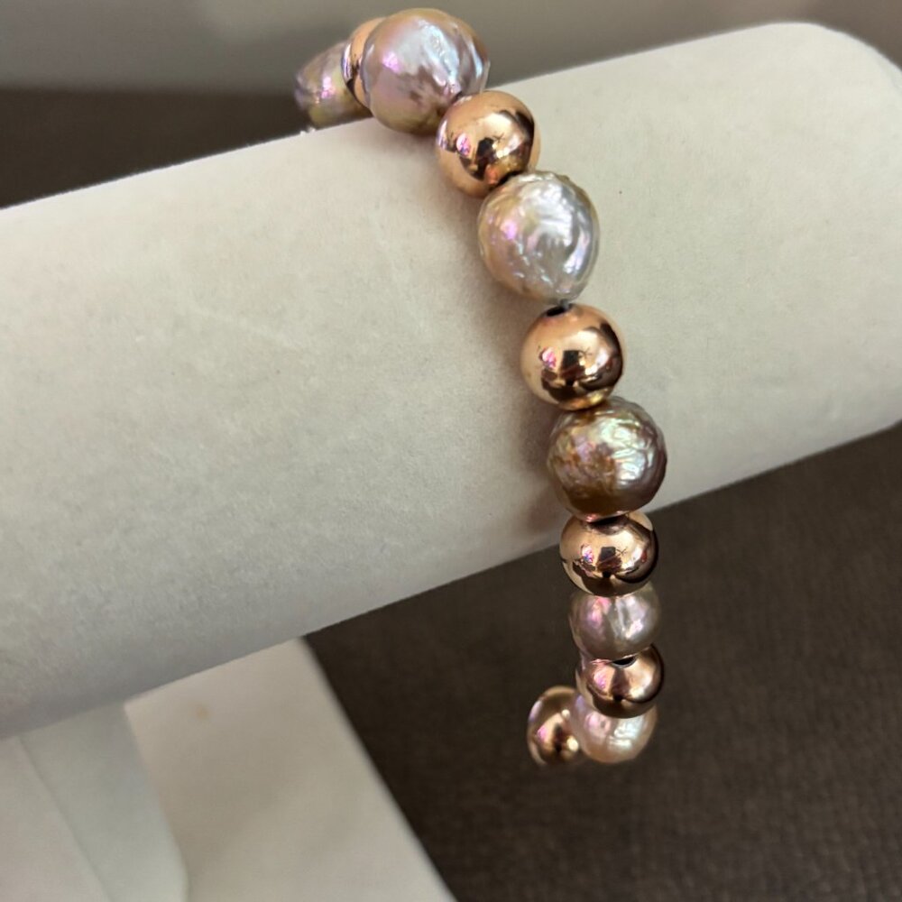 Honora Ming Cultured pearl and Italian rose bronze bead Bracelet